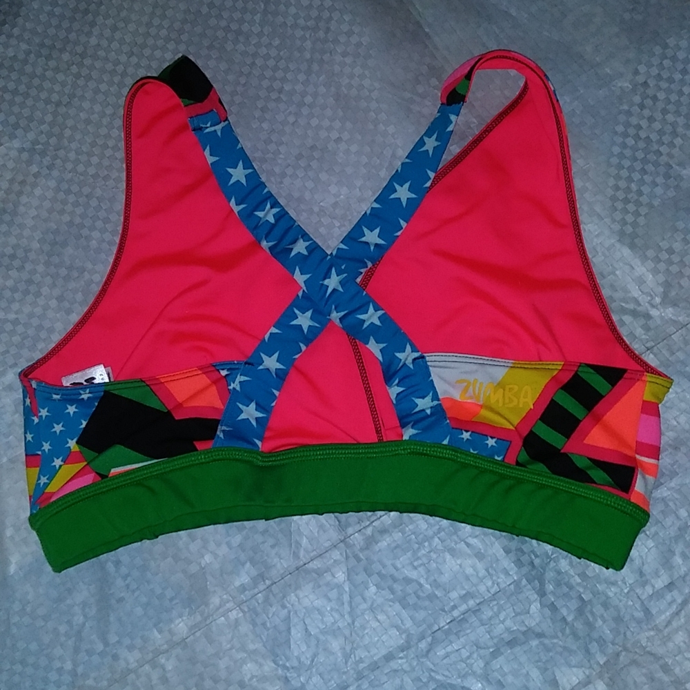 Zumba Victory Criss-Cross Sports Bra size XL XLovely Green Multi-color - Picture 2 of 2